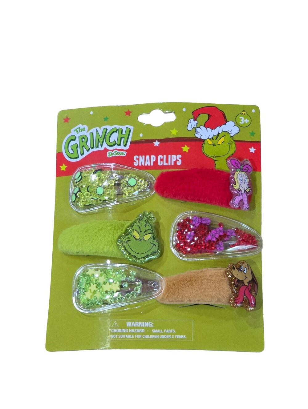 The Grinch Dr. Seuss Snap Clips Hair Barrettes Set Christmas NWT